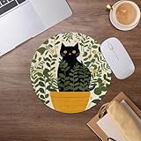Mid Century Black Cat Mouse Pad,Cat Lover Vintage Farmhouse Plant Mousepad for Desk Home Office Dorm Computers Laptop Accessories,7.9×7.9 Inch
