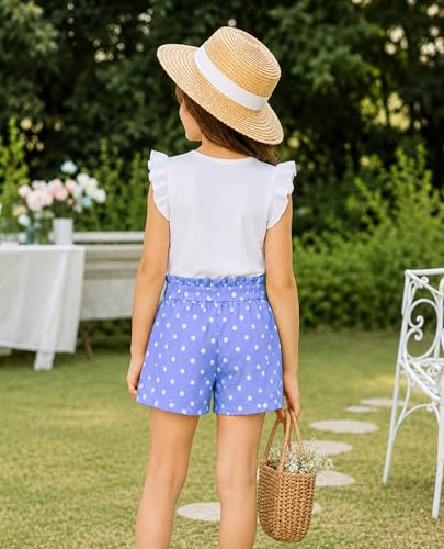 Image of Girls Summer Outfits Cute Sleeveless Top High Waisted Short Sets with Pockets Teen Girl Clothes Size 6-14 T