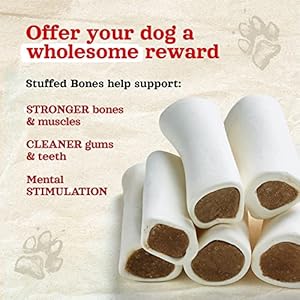 Natural Farm Filled Dog Bones, Bacon & Cheese Flavor (5-6 Inch, 3 Pack), Limited Ingredient Stuffed Dental Dog Bone Treats for Large Dogs