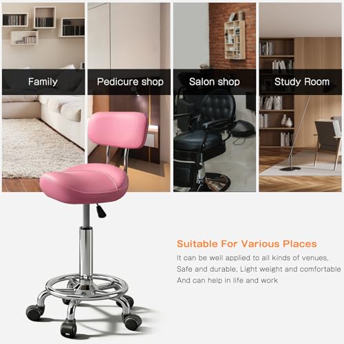 Image of Saddle Stool with Ring Pedal and Back, Adjustable Hydraulic Rolling Chair with Wheels for Medical, Massage, Salon, Spa, Kitchen, and Drafting Use