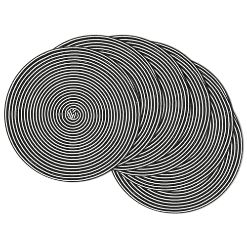 Image of SHACOS 15 inch Round Braided Placemats Set of 6 Non Slip Washable Fabric Kitchen Table Place Mats Heat Resistant Table Mats for Home Wedding Party, Black White