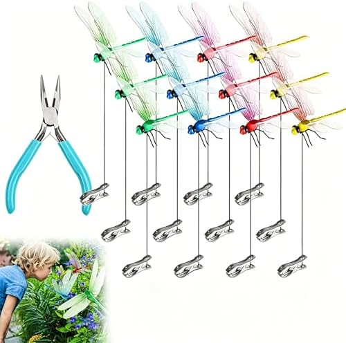 12pcs Dragonfly Clips – DIY Fake Dragonflies with Free Pliers, Clip-On Dragon Fly Clips Bug Repellent for Garden Outdoor Decor Stakes Plant Pot Hair Accessories image 5