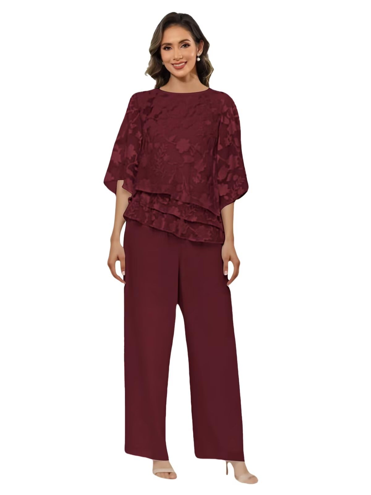 2 Pieces Mother of The Bride Pantsuits for Women with Lace Sleeves Formal Mother of The Groom Pantsuits