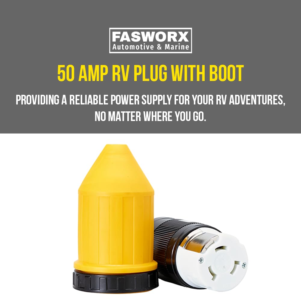 50 Amp RV Plug Power Connector with Boot Inlet 50 Amp Twist Lock Plug Protector Female End Shore Replacement, 50A 125/250V by FASWORX