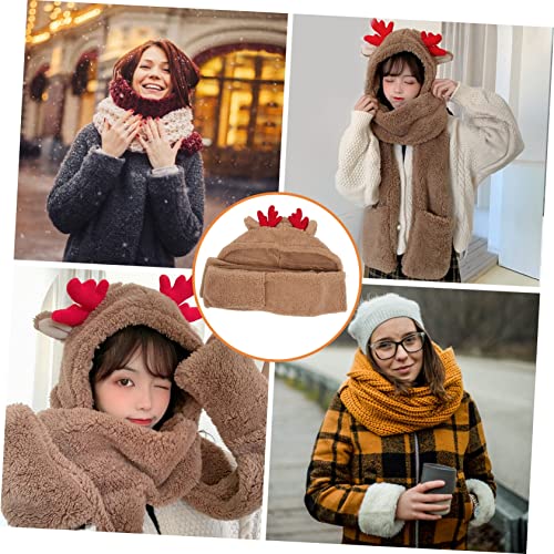 Hooded Antler Hat with Scarf for Women Warm Woolen Beanie and Neck Warmer Soft and Cozy for Durable3