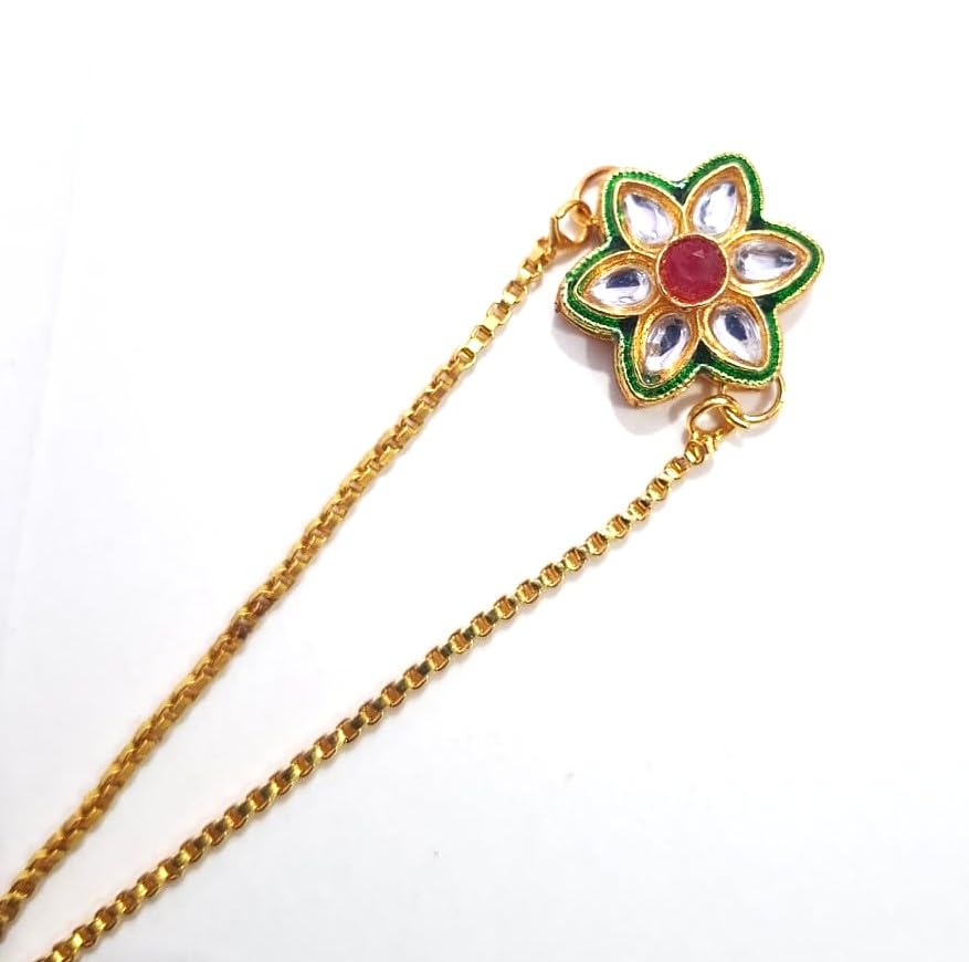 Image of Elegant Traditional Gold Plated /Rakhi Combo Of 1 Piece for Men and Women /brother /sister /bhabhi Kundan Stone combo set (Same as Shown In Image)