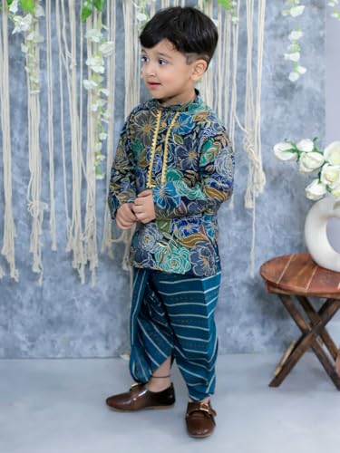 Image of BownBee Ethnic Wear Cotton Kurta Dhoti Traditional Dress Set for Baby Boys, Front Open with Dori Pattern, Full Sleeves, and Round neck, Ideal for All Festivals
