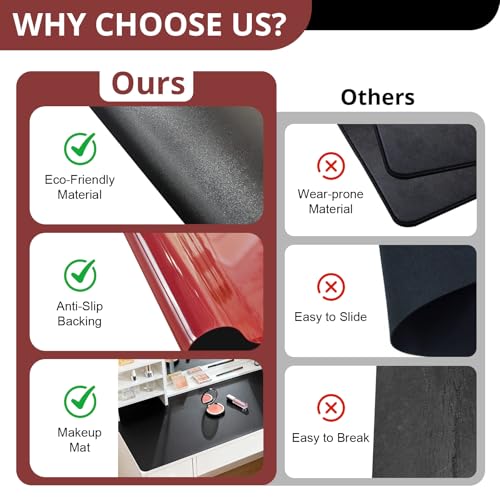 Image of LovePads Makeup Mat for Vanity, 16 x 36 Dual-Sided Desk Pad & Vanity Cover Top, Waterproof PVC Protector Mat for Dresser, Nail Art, Craft Table (Black+Red)