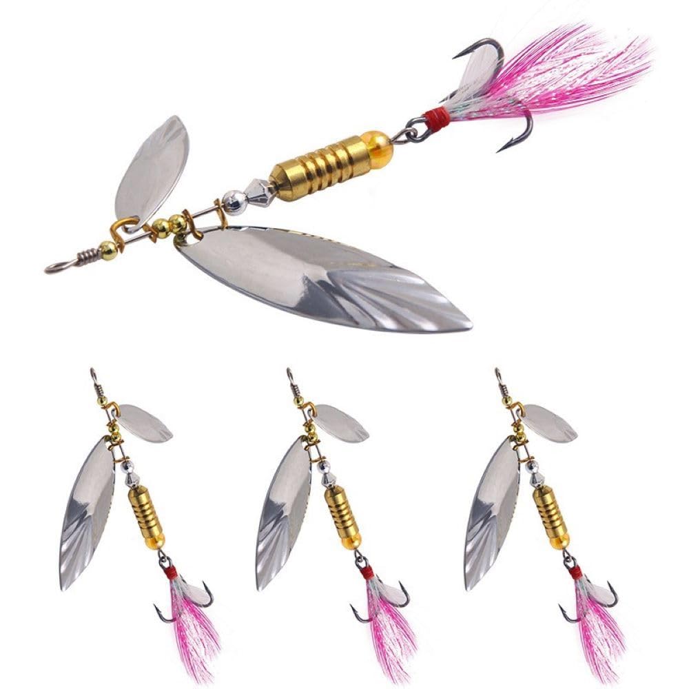 LMCIEZR1Pcs Fishing Lure Spinnerbait Bass Trout Salmon Hard Metal Spinner Baits Glitter Hook 6cm/2.36in Metal Willow Leaf Glitter Bait Sea Fishing Freshwater Bait Fishing Gear 6.7g/0.23oz