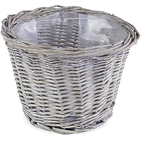 matches21 Weidekorb Pflanzgefäß Pflanzkorb Übertopf Blumentopf Korb Weide Naturdeko rund foliert grau gewaschen 1 STK Ø 17 cm Cover