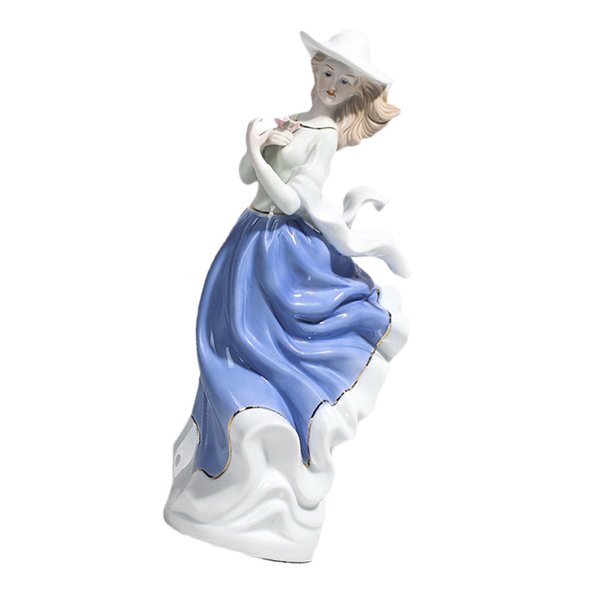 Cerámica para Escritorio Figura Estatua Decorativa Azul Estilo Europeo