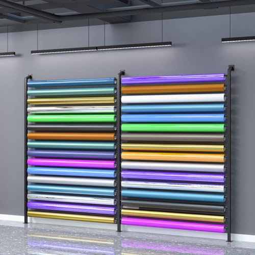 Estante de pared para rollos de tela y vinilos, organizador de metal ajustable que ahorra espacio 4