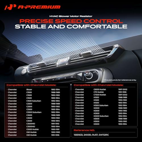 Image of A-Premium Front HVAC Blower Motor Resistor Compatible with Chevrolet & GMC | for C1500, K1500, K2500, C2500, C3500, Blazer, K3500, C1500 Suburban, K1500 Suburban, K2500 Suburban, C2500 Suburban