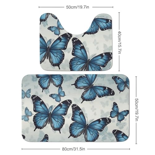 Lot de 2 tapis de bain doux absorbants microfibre forme U bleu