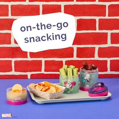 Image of Whiskware Spider-Man Team Spidey Stackable Snack Containers for Babies, Kids, and Toddlers, 3 Stackable Snack Cups for School or Travel, Cupholder Friendly, Gwen Stacy