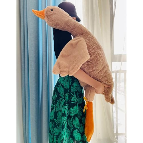 Doudou peluche oie XXXL marron géante de 190cm pour adulte et enfant