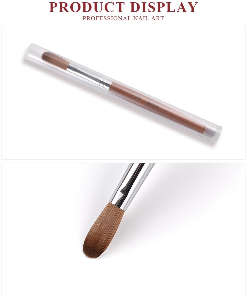 Kolinsky - Pennello per unghie in acrilico con manico in legno rosso, strumento professionale per nail art, strumento per unghie acriliche, ideale per precisione e durata e design dettagliato