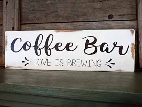 Rustic Coffee bar Sign - Coffee bar Love is Brewing Sign - Painted Wood Sign