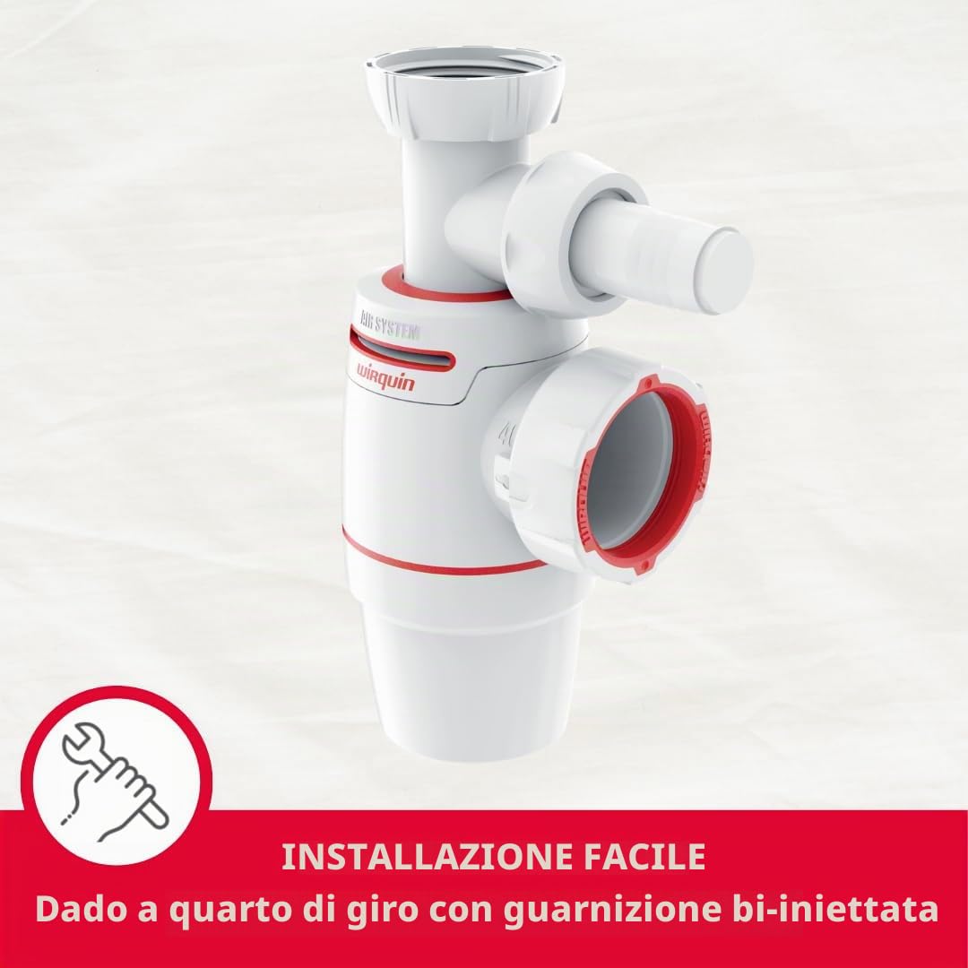Wirquin 30723195 - Sifone per lavello Neo Air ⌀40 mm zero perdite con presa lavatrice, bianco
