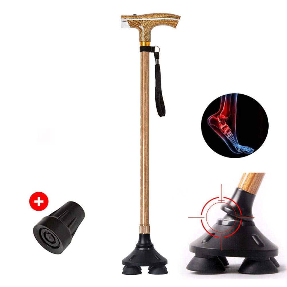 Bastone da passeggio, retrattile, multifunzione, con luce, per anziani, antiscivolo, quadripode, leggero, batterie non incluse b