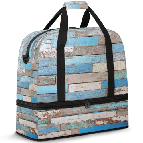 Large Travel Duffel Bag for Women Men Wood Texture Modern Blue Gym Bag Weekender Overnight Bags With Shoe Compartment Foldie Travel Tote Bag Carry On Personal Item Bag for Travel Gym Sports Hospital
