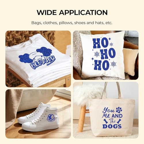 Image of HTVRONT Royal Blue Glitter HTV Heat Transfer Vinyl - 12 inch x 10ft Royal Blue Glitter Iron on Vinyl for Shirts, Glitter HTV Vinyl Rolls for Heat Transfer Design