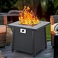 GarveeLife 28 in Propane Fire Pit, CSA-Listed Outdoor Gas Fire Pit, 50,000 BTU Steel Fire Table with Lid and Lava Rock, Gas Fire Pits for Patio, Stainless Steel Burner Head for Warmth Ambiance Black