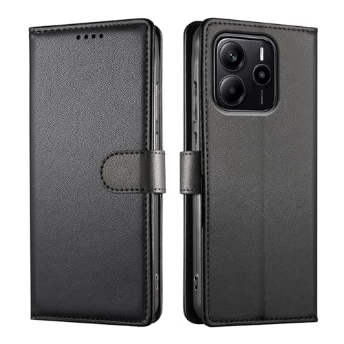 JUNETOP Funda para Xiaomi Redmi Note 14 4G (Versión ES Europea), Carcasa Libro con Tapa Piel Cuero PU de Calidad [Protección RFID] - Negro