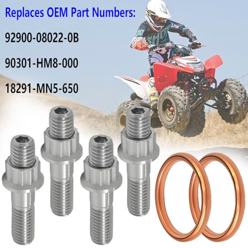 Image of Titanium Studs Head Bolt & Gaskets for TRX400X XR400R TRX400EX | 90301-HM8-000, 18291-MN5-650, Sportrax 400, 400ex 2x4 studs Nuts