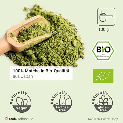ideal für cremige Lattes und nährstoffreiche Smoothies - Detailansicht von Raab Vitalfood Bio Matcha Pulver aus Japan �...