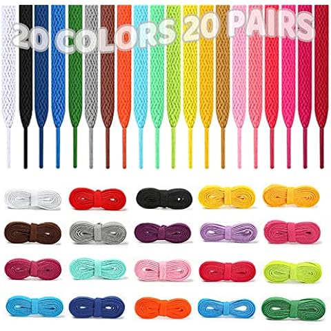 20 Pairs Colored Shoe Laces Flat Shoelaces, Multipack Shoestrings for Sneakers Skate Shoes Boots Sport Shoes, Durable Replacement for Athletic Shoe Laces, 120cm/47inch, 20 Colors Cover