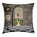 ABAKUHAUS Alice nel Paese delle Meraviglie Federa Fodera Cuscino, Fairytale Motif, Copricuscino Quadrato Decorativo, 40 cm x 40 cm, Multicolore
