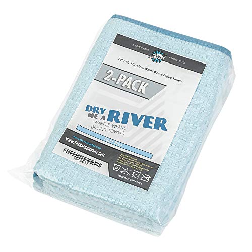 The Rag Company - Dry Me A River - Professional Korean 70/30 Blend Microfiber Waffle-Weave Drying & Detailing Towels, Soft Suede Edges, 390Gsm, 20In X 40In, Light Blue (2-Pack) #TOP4
