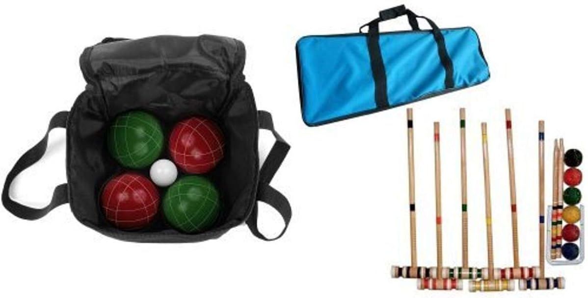 Bundle: Trademark Games 9 Piece Bocce Ball Set with Easy Carry Nylon Case and Complete Croquet Set with Carrying Case : Sports & Outdoors