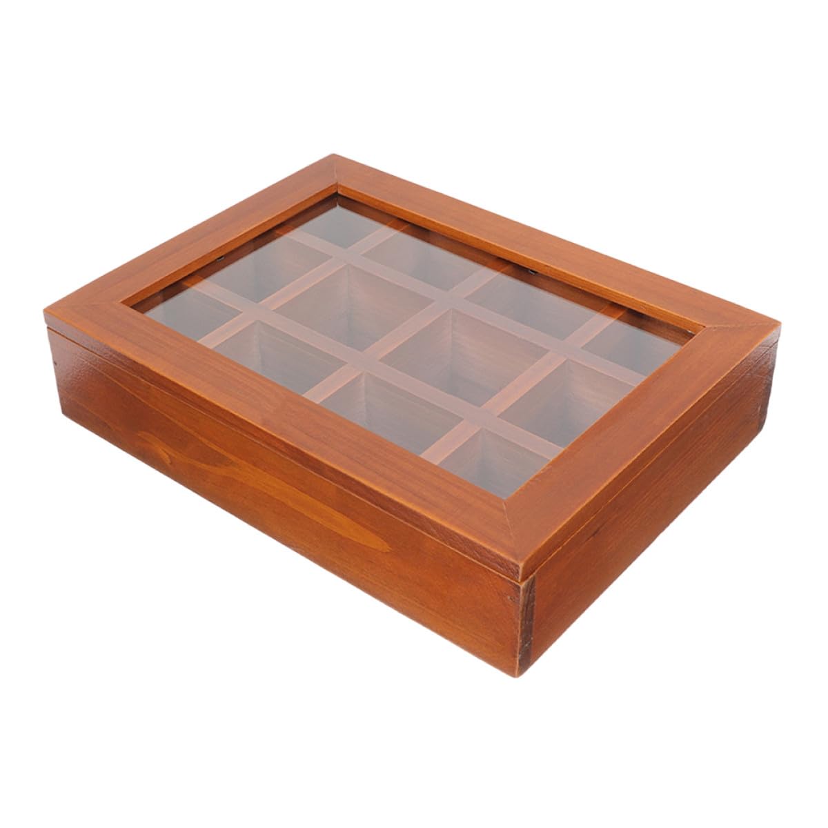 VANZACK Boîte à Sachets de Thé Compartimentée 12 Cases en Bois avec Couvercle Transparent, Organiseur Multifonction pour Sachets de Thé, Café Instantané et Sucre, Rangement Compact pour