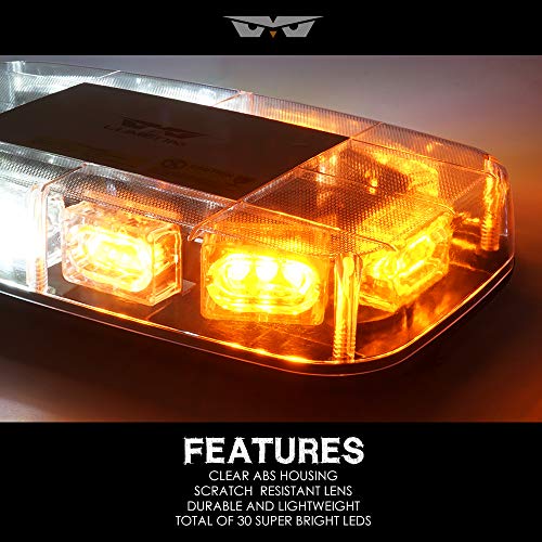 LUMENIX LED Rooftop Mini Strobe Beacon Lights Magnetic Mount Emergency Hazard Safety Warning Flashing Light for Construction Vehicles Mail Carrier Postal Trucks Tow Tractor Snowplow (White Amber) - Thumbnail 2