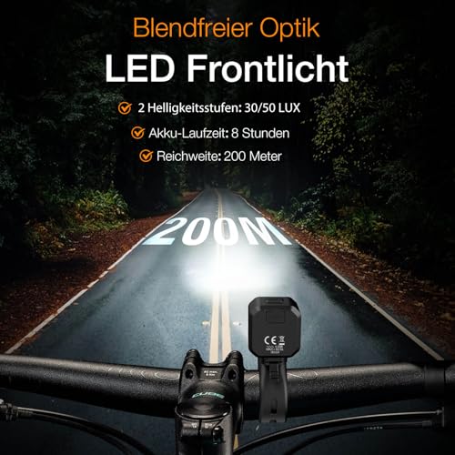 Tavaler Fahrradlicht Set USB Aufladbar | StVZO Zugelassen Fahrradbeleuchtung Set | IPX5 Wasserdicht Fahradlichterset LED | Fahrrad Licht Vorne | Fahrradlicht Hinten & Rücklicht Fahrrad