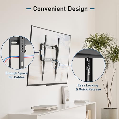 Image of BONTEC Tilting TV Wall Mount Low Profile for Most 26-65 inch LCD LED OLED Flat Curved Screen TVs, Slim TV Wall Bracket Max VESA 400x400mm, Loading Capacity up to 121lbs, Fits Wood Studs