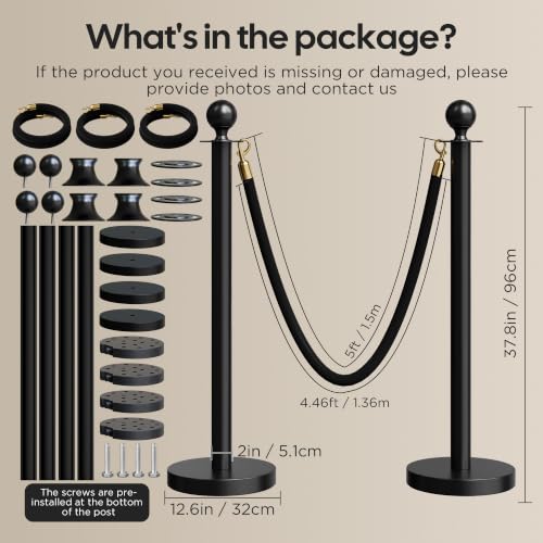 Image of 4 Pack Black Stanchions and Velvet Ropes Set, Stainless Steel Crowd Control Barriers, 3Pcs Black Ropes and Poles for Party Supplies,Photobooth Accessories, Prom,Birthday,Business,Wedding, Museums