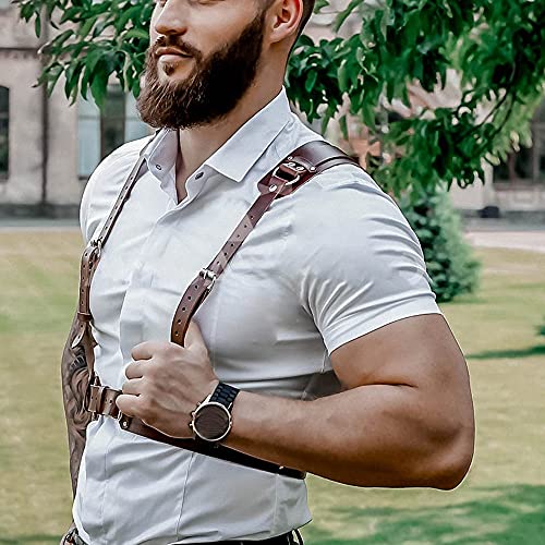 Goobester Brown Leather Harness Men Belts Adjustable Body Bondage Strap Punk Top3