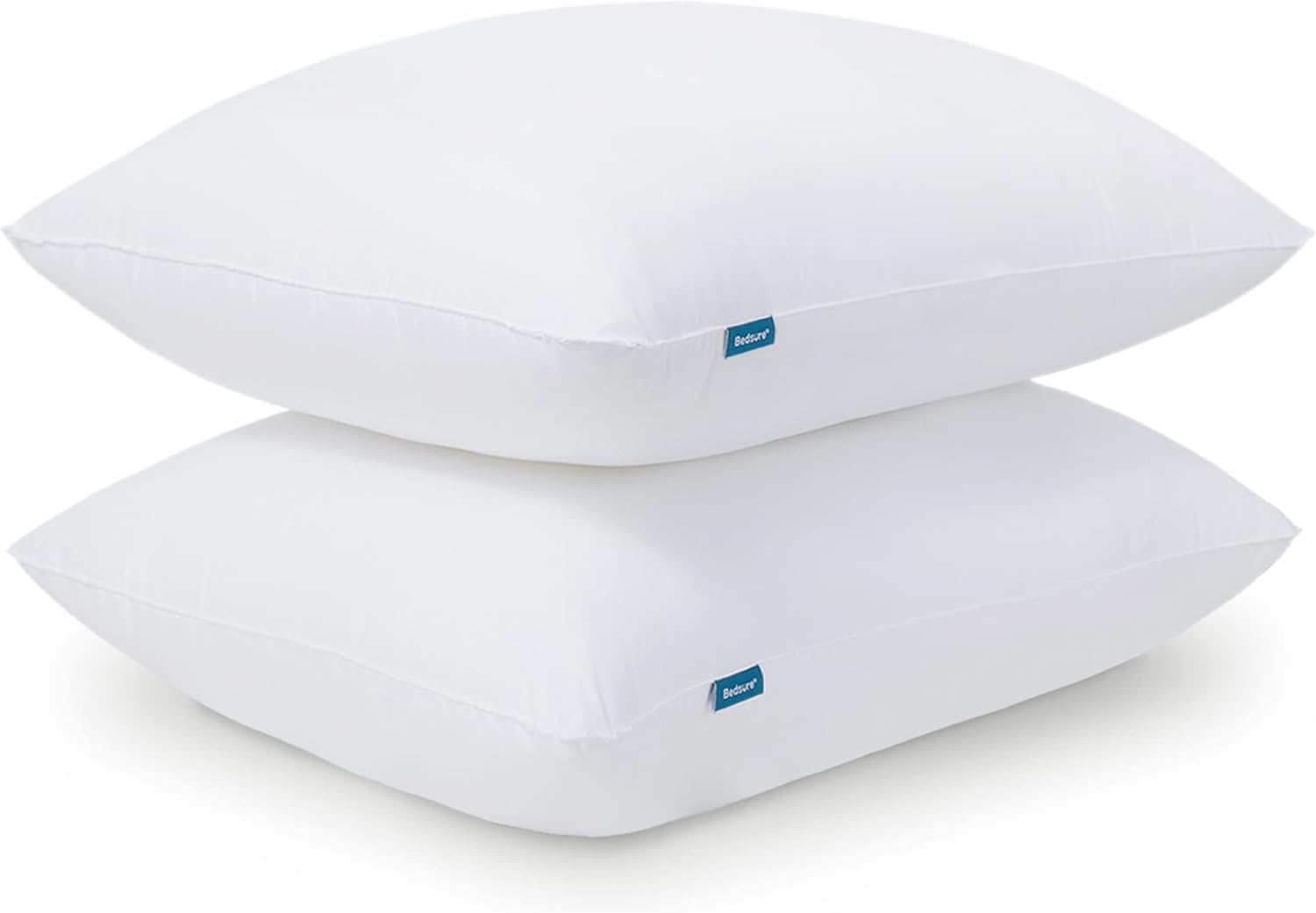 Bedsure Pillows Queen Size Set of 2 - Soft Bed Pillows stacked together in plain white fabric.