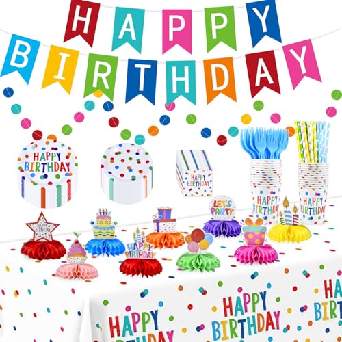 162Pcs Happy Birthday Party Dot Design Decorations Set Includes Paper Plates and Napkins...