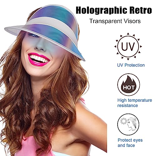 Ultrafun Unisex Candy Color Sun Visors Hats Plastic Clear Uv Protection Cap For Sports Outdoor Activities (Laser-10Pcs) #TOP2