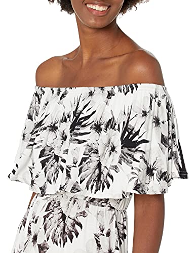 28 Palms Women's Tropical Print Off Shoulder Maxi Dress, Water Color Black/White, Large - Image 4