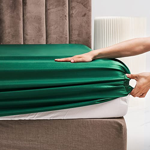 Drap-housse satin vert 160x200 de qualité supérieure soyeuse - 6