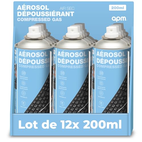 APM Lot 12 Bombes Air Sec 200ml, Aérosol Dépoussiérant Matériel Informatique, Spray Nettoyage Air Comprimé pour PC Clavier Mobile Appareil Photo et...