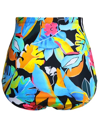 image for Tempt Me Women's High Waisted Swimsuit Bottom Colorful Floral Tummy Co