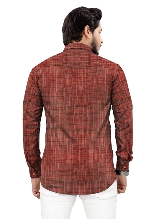 Image of Men's Pure Khadi Cotton Full Sleeves Striped Casaul Shirt