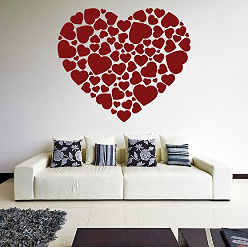 (180 x 159 cm) diseño de corazones con una altura máxima de vinilo adhesivo decorativo para pared con forma de corazón/de estilo romántico con diseño de lámina de decoración de vinilo/Home Love DIY de pareja de tela extraíble incluye + al azar de Vinilo r