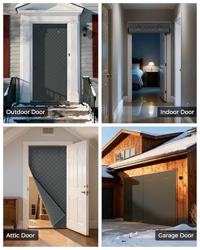 Image of Augblinds Thermal Insulated Door Curtain Fits Door Size 60 x 80 Inch, Oxford Cloth Thicken Cotton Filled, Curtain Size 63 inch x 82 inch, Single Piece Door Insulation Blanket Cover for Cold in Winter, Grey